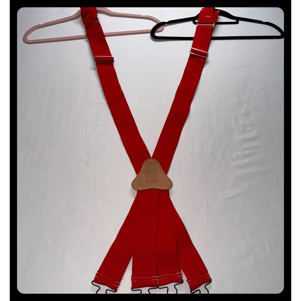 Lion Firefighter Suspenders Mens Adjustable Red Heavy Duty Work Gear Utility